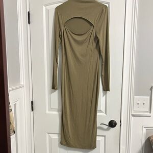 Forever 21 Khaki Long Sleeve Cutout Dress
